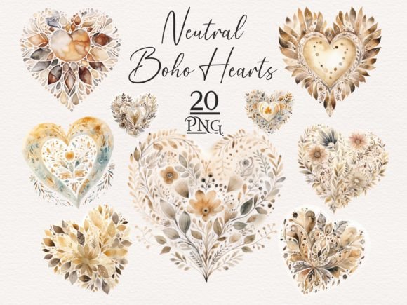 Download Neutral Watercolor Boho Hearts Clipart - Clipart Collection