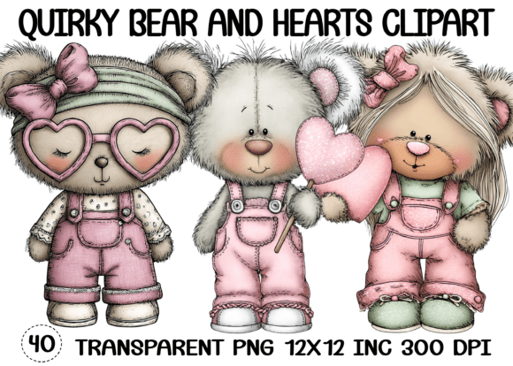 Download Quirky Bear and Hearts Clipart - Clipart Collection