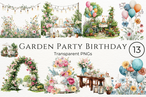 Download Garden Party Birthday Watercolor Clipart - Clipart Collection