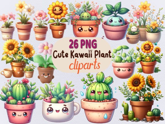 Download Cute Potted Plant Kawaii Clipart Bundle - Clipart Collection