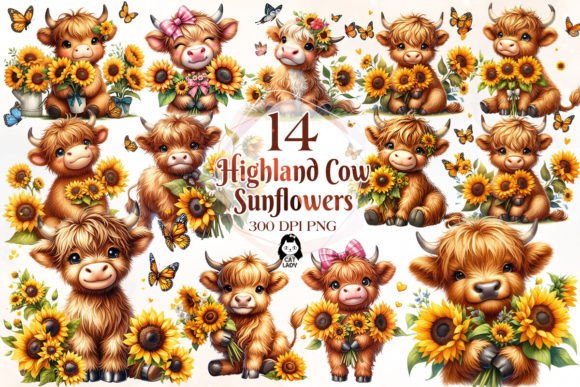Download Highland Cow with Sunflowers Clipart - Clipart Collection