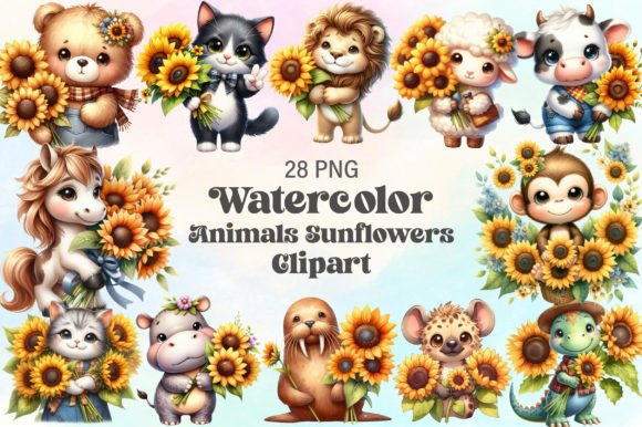 Download Watercolor Animals Sunflowers Clipart - Clipart Collection