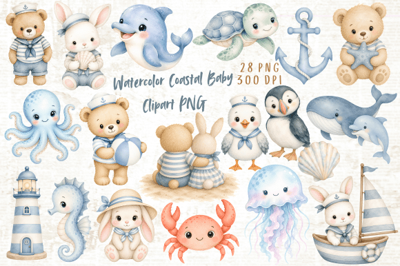 Download Watercolor Coastal Baby Clipart PNG - Premium Resources
