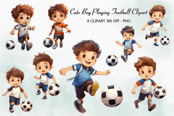 Download Cute Boy Playing Football Clipart Bundle - Clipart Collection