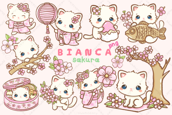 Download Kawaii White Cat Sakura Festival Clipart - Clipart Collection