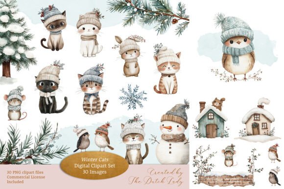 Download Winter Cats Clipart Set - Clipart Collection