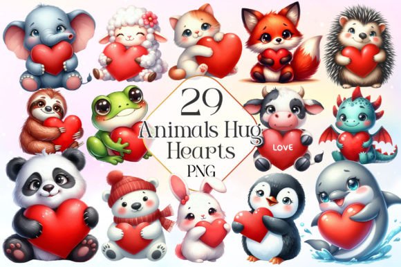 Download Adorable Animals Hug Hearts Clipart PNG - Clipart Collection