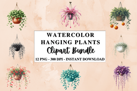 Download Watercolor Hanging Plants Clipart Bundle - Clipart Collection