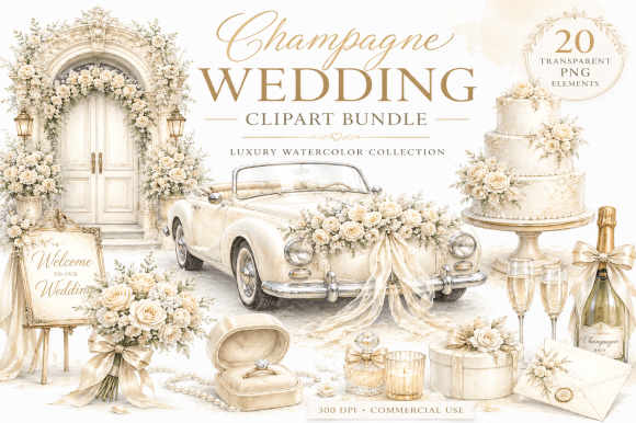 Download Champagne Wedding Clipart Bundle - Clipart Collection