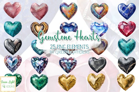 Download Watercolor Gemstone Hearts Clipart - Clipart Collection