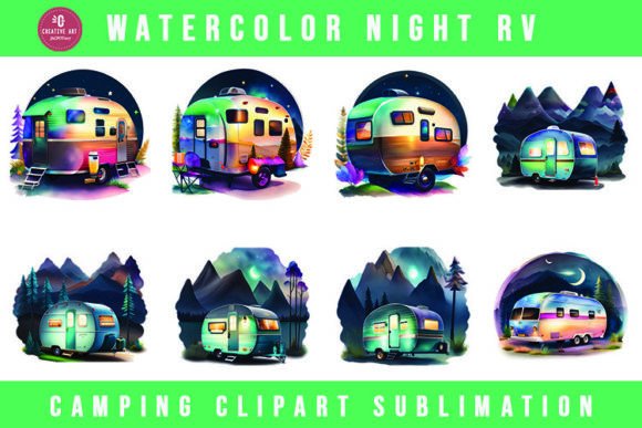Download Watercolor Night RV Camping Clipart Subl - Clipart Collection