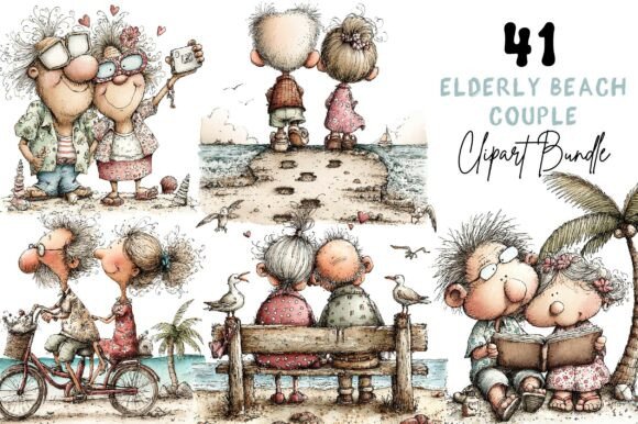 Download Whimsical Elderly Couple Beach Clipart - Clipart Collection
