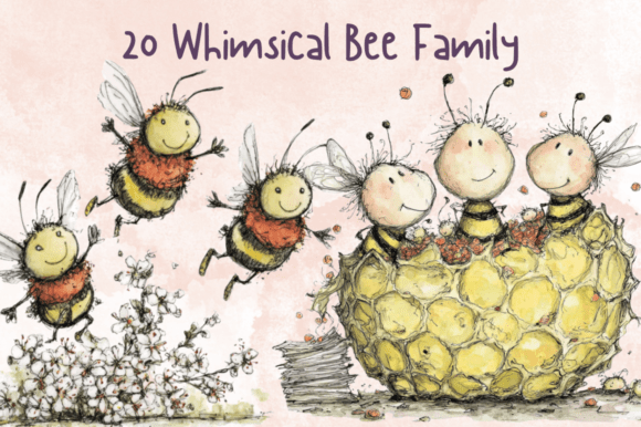 Download Whimsical Quirky Bee Family Clipart Set - Clipart Collection