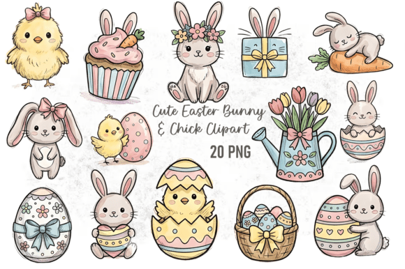 Download Cute Easter Bunny &amp; Chick Clipart Bundle - Clipart Collection