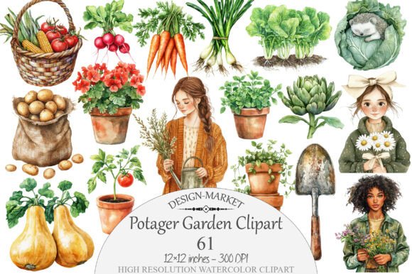 Download Watercolor Potager Garden Clipart - Clipart Collection