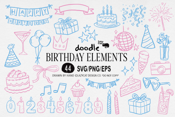 Download Birthday Doodle Clipart SVG PNG Set - Clipart Collection