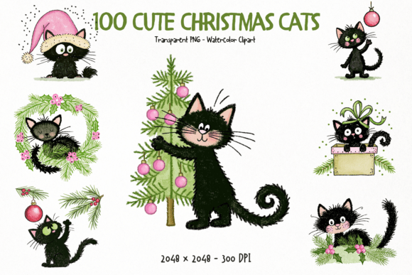 Download Cute Christmas Cats PNG Clipart Bundle - Premium Resources