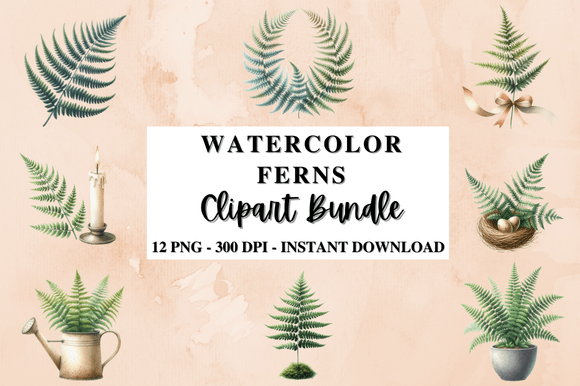 Download Watercolor Ferns Clipart Bundle - Clipart Collection