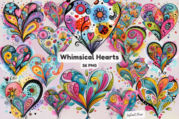 Download Whimsical Hearts Clipart Bundle - Clipart Collection
