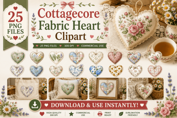 Download Cottagecore Fabric Heart Clipart - Clipart Collection