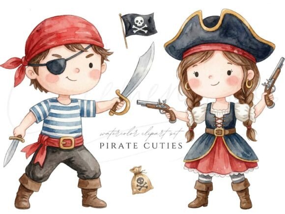 Download Cute Pirate Clipart PNG Set - Clipart Collection