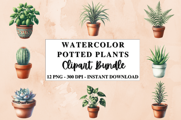 Download Watercolor Potted Plants Clipart Bundle - Clipart Collection