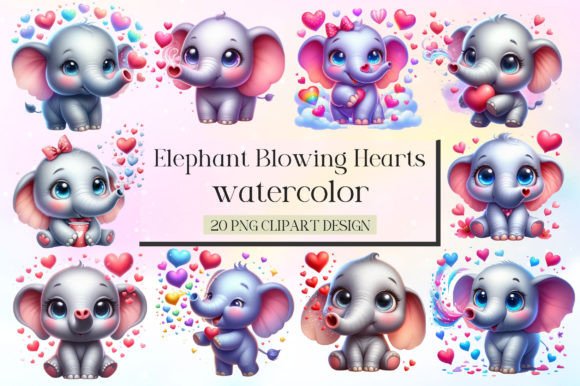 Download Cute Elephant Blowing Hearts Clipart - Clipart Collection