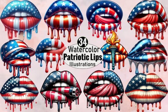 Download 4th of July USA Dripping Lips Clipart - Clipart Collection