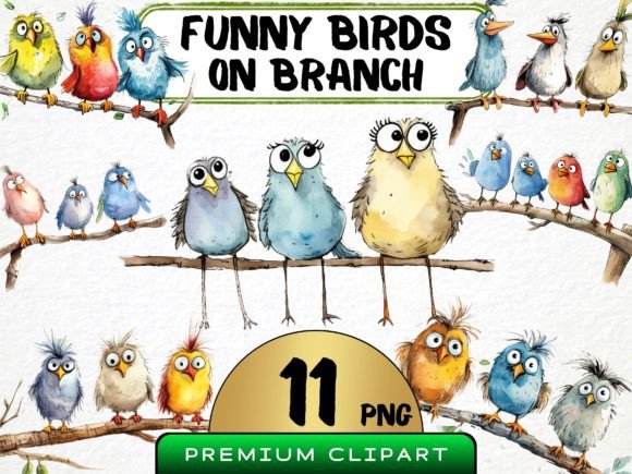 Download Funny Birds on Branch Clipart Bundle PNG - Clipart Collection